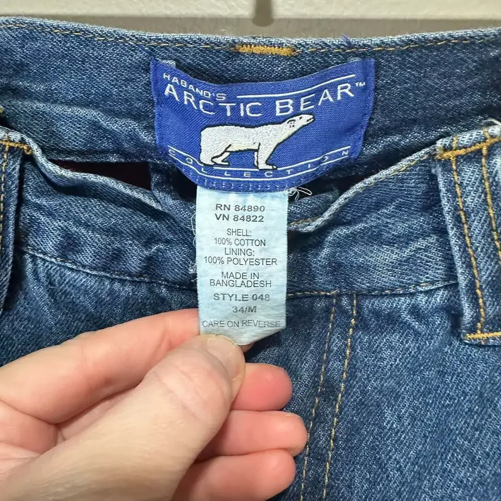 HABAND'S Arctic Bear Fleece Lined Denim Jeans, Sz 34 - Picture 3 of 4